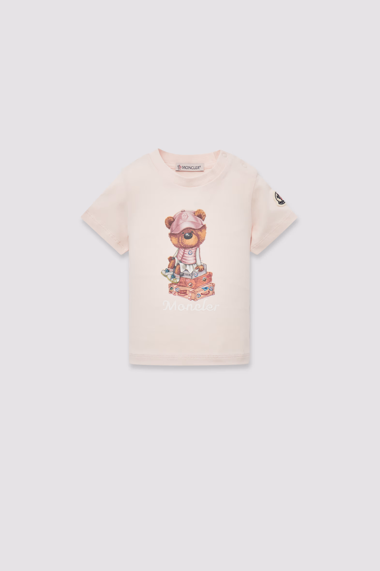 Teddy Bear Motif Cotton T-Shirt Girl Light Pink Moncler 0